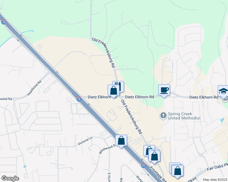 map of restaurants, bars, coffee shops, grocery stores, and more near 9401 Dietz Elkhorn Road in Boerne
