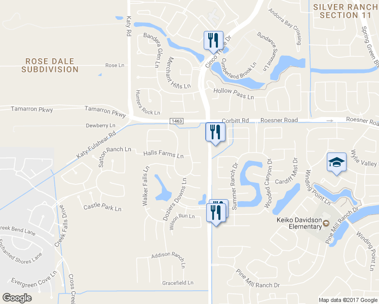 map of restaurants, bars, coffee shops, grocery stores, and more near Smart Sands Lane in Katy