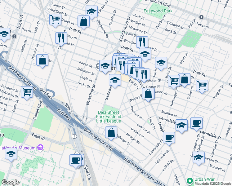 map of restaurants, bars, coffee shops, grocery stores, and more near 1700 Dumble Street in Houston