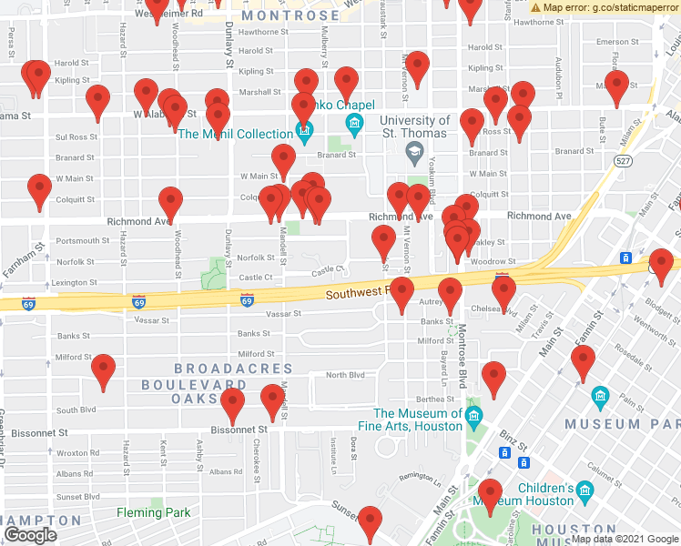 map of restaurants, bars, coffee shops, grocery stores, and more near 4623 Yupon Street in Houston