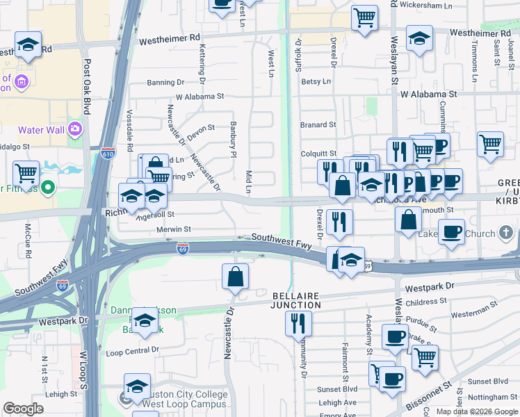 map of restaurants, bars, coffee shops, grocery stores, and more near 4403 Ingersoll Street in Houston