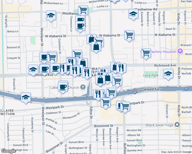 map of restaurants, bars, coffee shops, grocery stores, and more near 1 Greenway Plaza in Houston