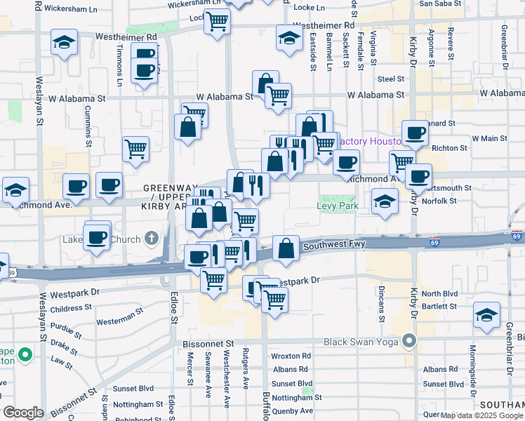 map of restaurants, bars, coffee shops, grocery stores, and more near 3737 Buffalo Speedway in Houston