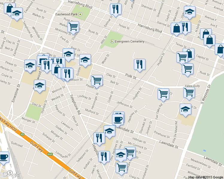 map of restaurants, bars, coffee shops, grocery stores, and more near 5235 Leeland Street in Houston