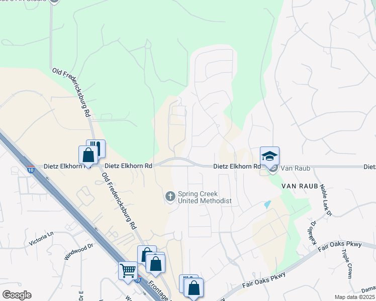 map of restaurants, bars, coffee shops, grocery stores, and more near 9135 Dietz Elkhorn Road in Boerne