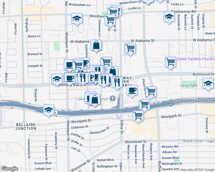 map of restaurants, bars, coffee shops, grocery stores, and more near 11 Greenway Plaza in Houston
