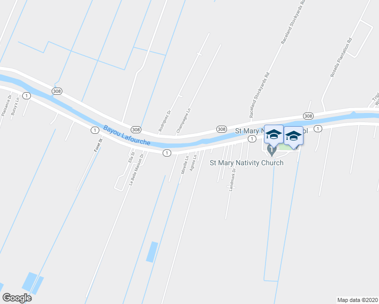 map of restaurants, bars, coffee shops, grocery stores, and more near 143 Mireille Lane in Raceland