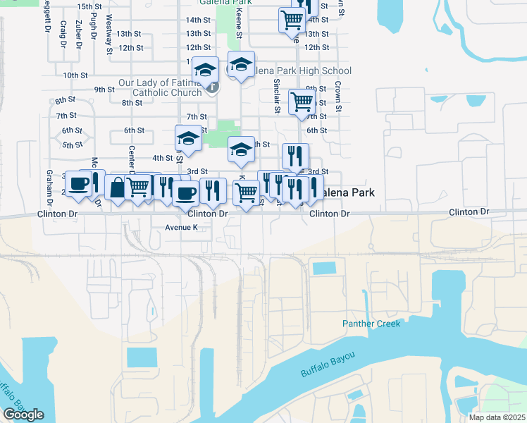 map of restaurants, bars, coffee shops, grocery stores, and more near in Galena Park