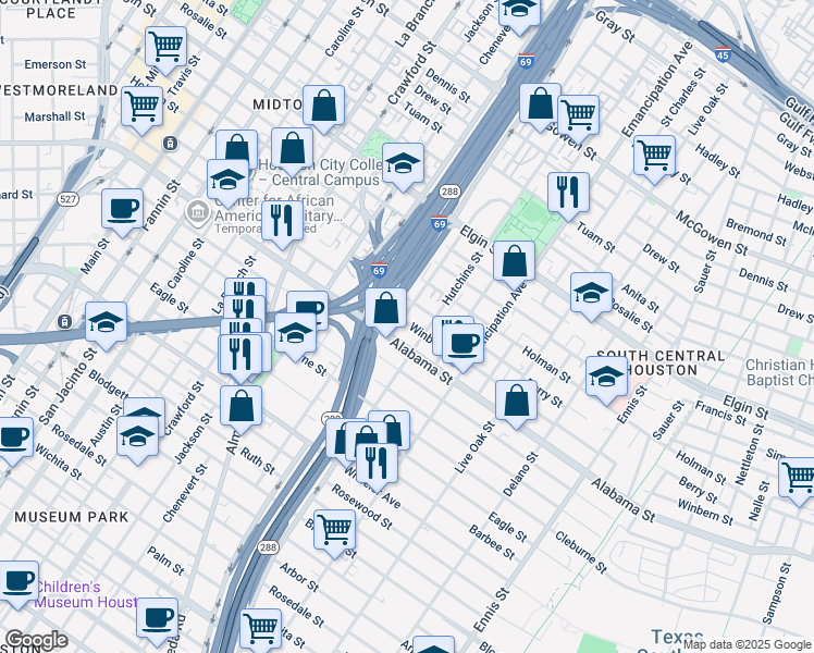map of restaurants, bars, coffee shops, grocery stores, and more near 2019 Winbern Street in Houston