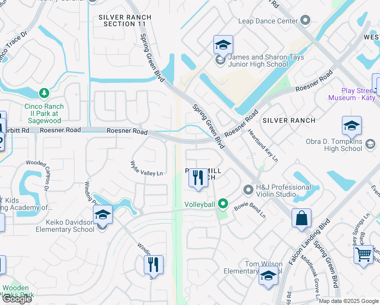 map of restaurants, bars, coffee shops, grocery stores, and more near 26619 Marble Falls Bend in Katy