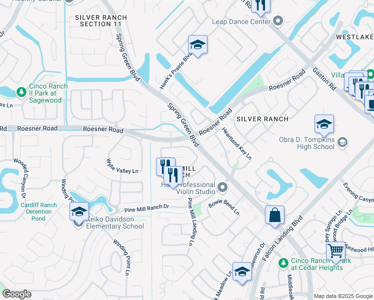 map of restaurants, bars, coffee shops, grocery stores, and more near 26435 Marble Falls Bend in Katy