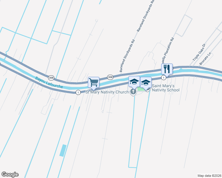 map of restaurants, bars, coffee shops, grocery stores, and more near 101-199 Agnes Ln in Raceland