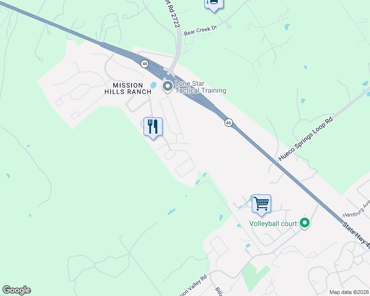 map of restaurants, bars, coffee shops, grocery stores, and more near 3122 Soledad Lane in New Braunfels