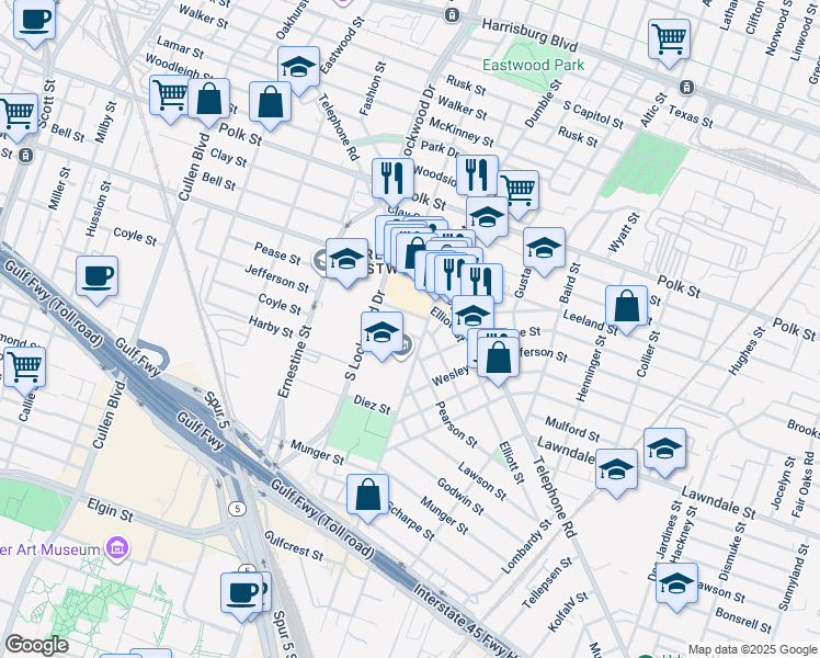 map of restaurants, bars, coffee shops, grocery stores, and more near 4737 Jefferson Street in Houston