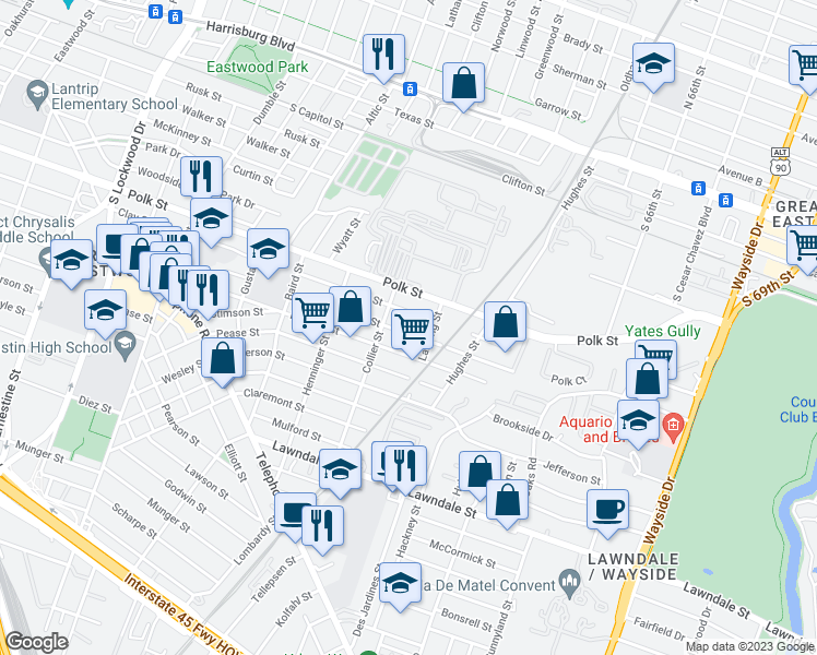map of restaurants, bars, coffee shops, grocery stores, and more near 5327 Bell Street in Houston