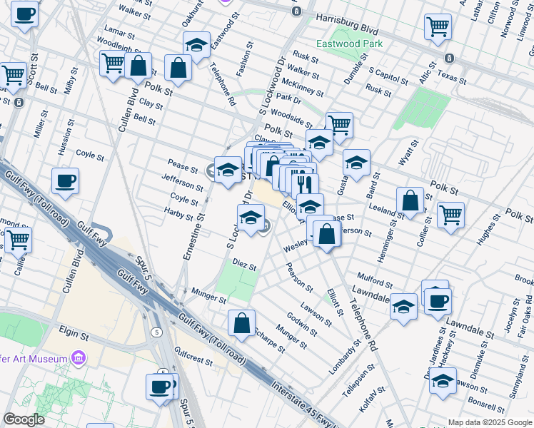 map of restaurants, bars, coffee shops, grocery stores, and more near 4737 Jefferson Street in Houston