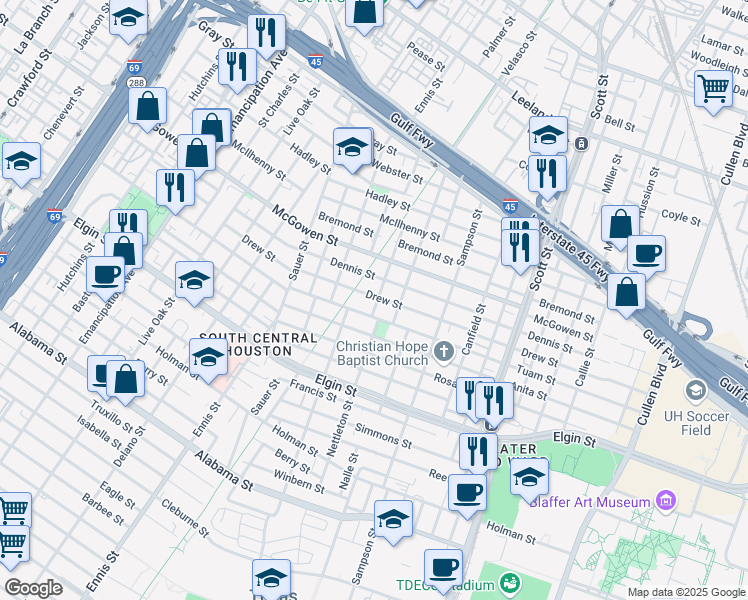 map of restaurants, bars, coffee shops, grocery stores, and more near 2802 Nettleton St in Houston
