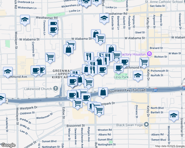 map of restaurants, bars, coffee shops, grocery stores, and more near 3737 Buffalo Speedway in Houston