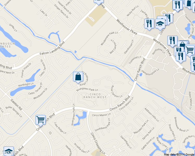 map of restaurants, bars, coffee shops, grocery stores, and more near 25206 Sutherland Springs Ln in Katy