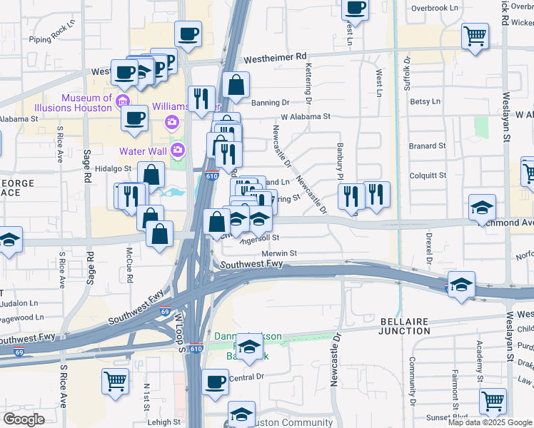 map of restaurants, bars, coffee shops, grocery stores, and more near 4702 Richmond Avenue in Houston
