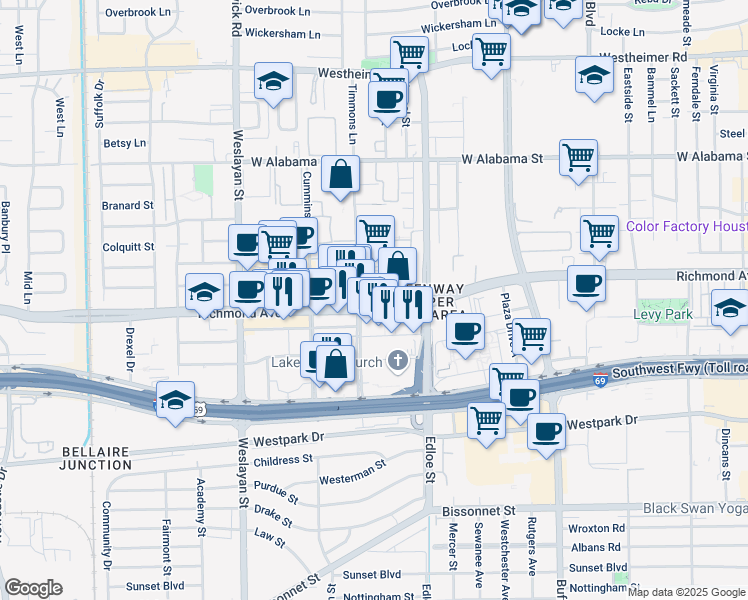 map of restaurants, bars, coffee shops, grocery stores, and more near 12 Greenway Plaza in Houston