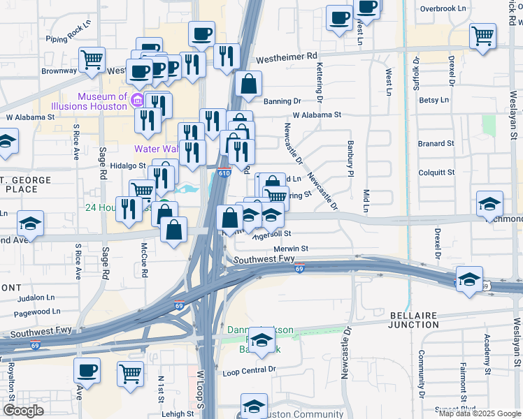 map of restaurants, bars, coffee shops, grocery stores, and more near 4702 Richmond Avenue in Houston