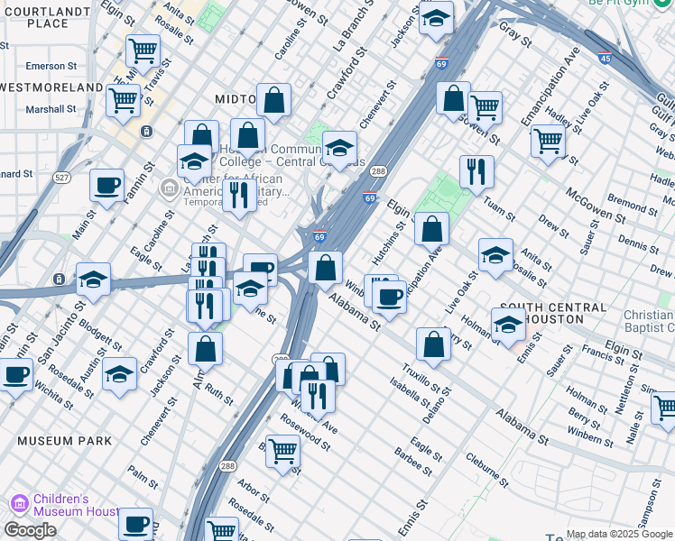 map of restaurants, bars, coffee shops, grocery stores, and more near 2019 Winbern Street in Houston