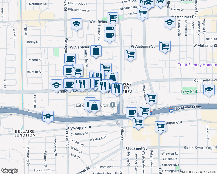 map of restaurants, bars, coffee shops, grocery stores, and more near 12 Greenway Plaza in Houston