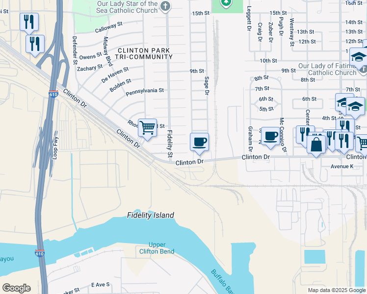 map of restaurants, bars, coffee shops, grocery stores, and more near 418 New Hampshire Street in Houston