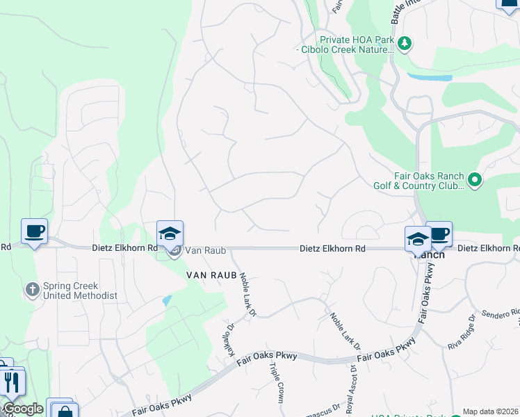 map of restaurants, bars, coffee shops, grocery stores, and more near 29267 Seabiscuit Drive in Boerne