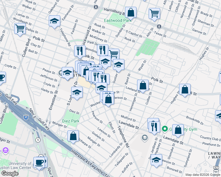 map of restaurants, bars, coffee shops, grocery stores, and more near 5005 Pease Street in Houston