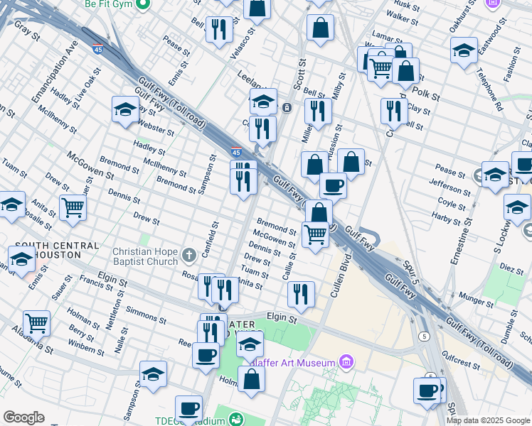 map of restaurants, bars, coffee shops, grocery stores, and more near 3519 Bremond Street in Houston