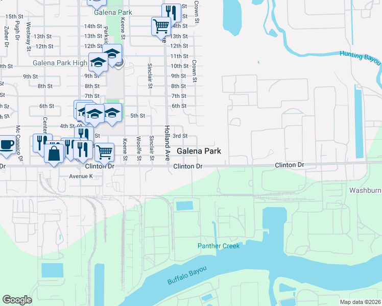 map of restaurants, bars, coffee shops, grocery stores, and more near in Galena Park
