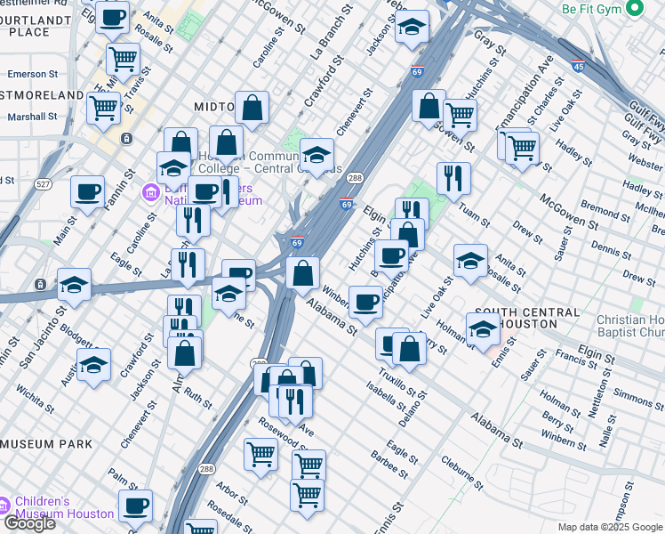 map of restaurants, bars, coffee shops, grocery stores, and more near 2019 Winbern Street in Houston