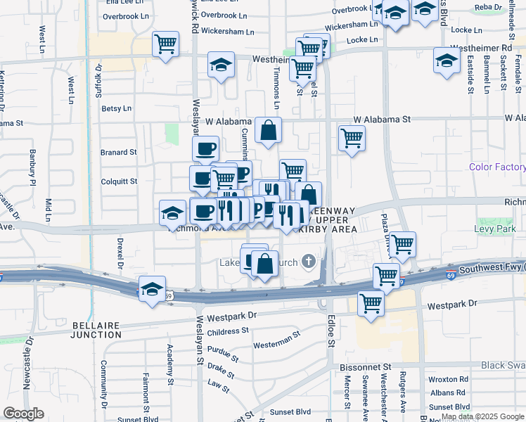 map of restaurants, bars, coffee shops, grocery stores, and more near 3772 Richmond Avenue in Houston