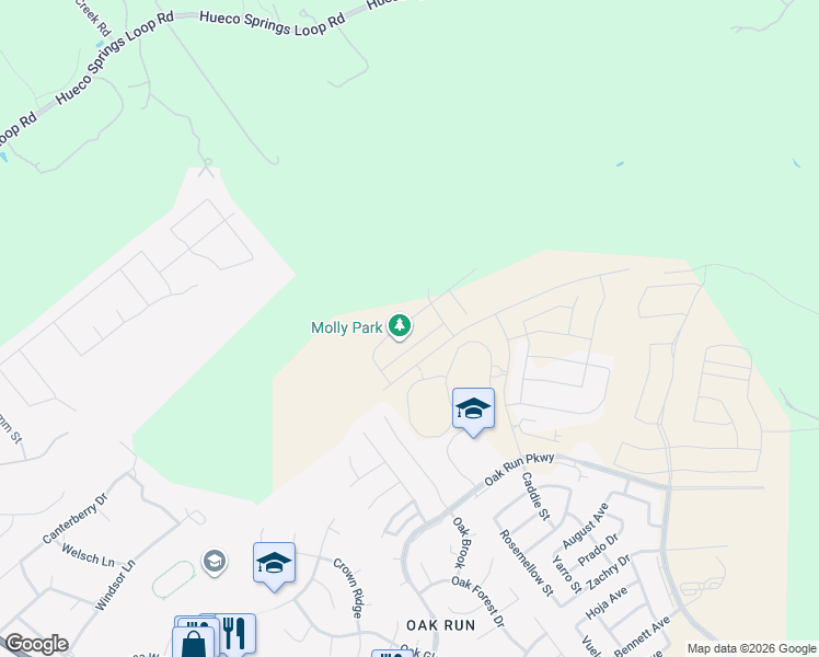 map of restaurants, bars, coffee shops, grocery stores, and more near 618 Oak Brook in New Braunfels