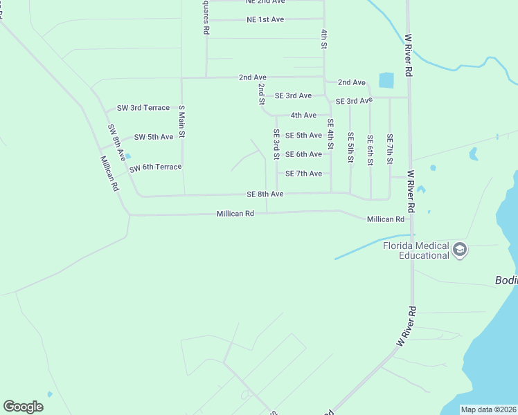 map of restaurants, bars, coffee shops, grocery stores, and more near 178 Millican Road in Palatka