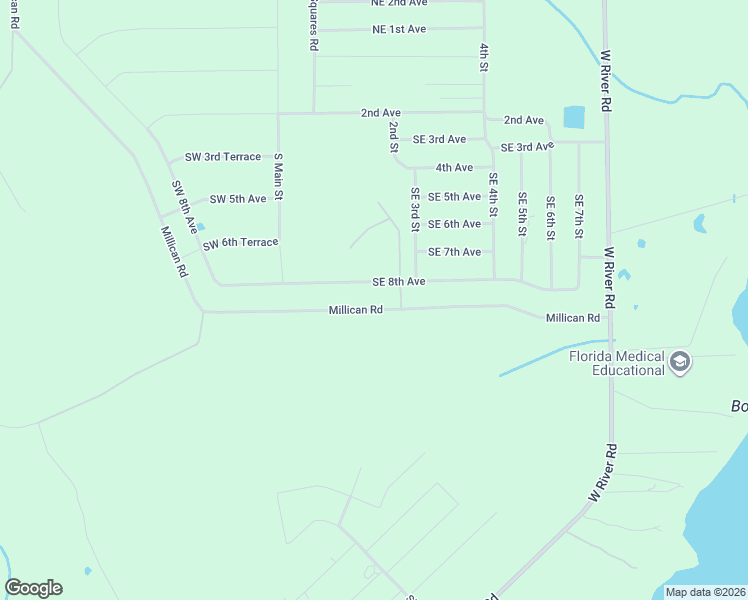 map of restaurants, bars, coffee shops, grocery stores, and more near 178 Millican Road in Palatka