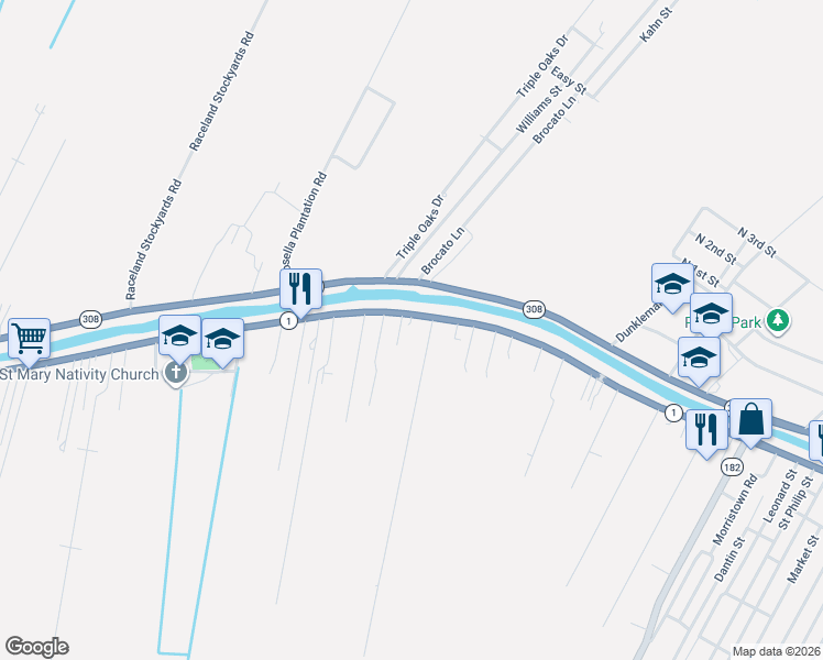 map of restaurants, bars, coffee shops, grocery stores, and more near 3580 Louisiana 1 in Raceland