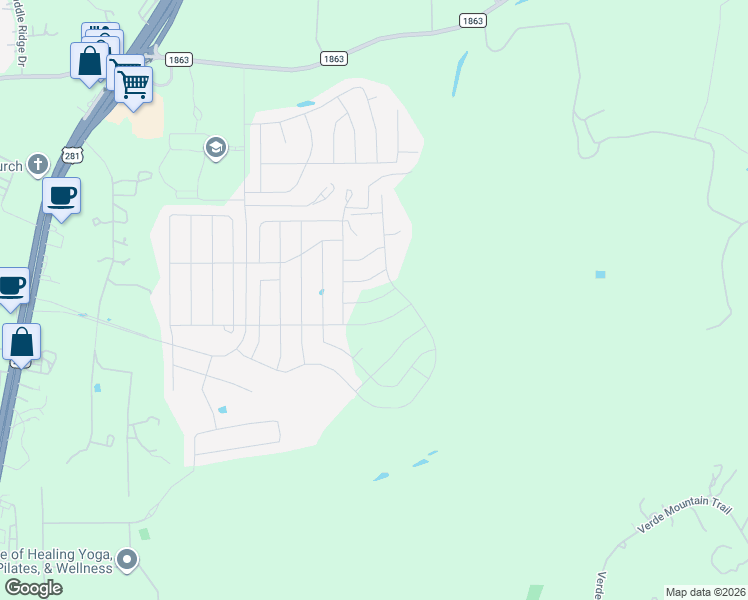 map of restaurants, bars, coffee shops, grocery stores, and more near 3306 Farm to Market Road 1863 in Bulverde