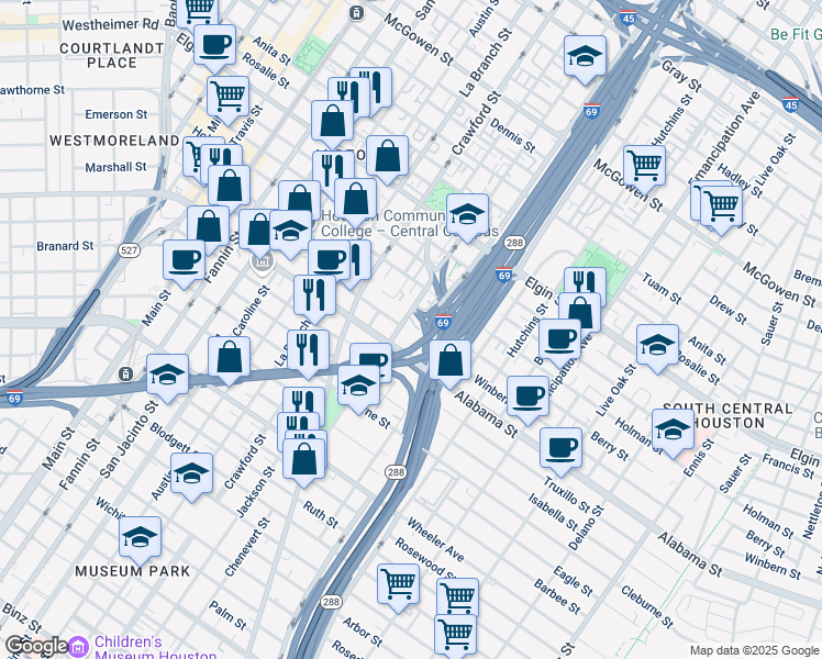 map of restaurants, bars, coffee shops, grocery stores, and more near 3702 Chenevert Street in Houston