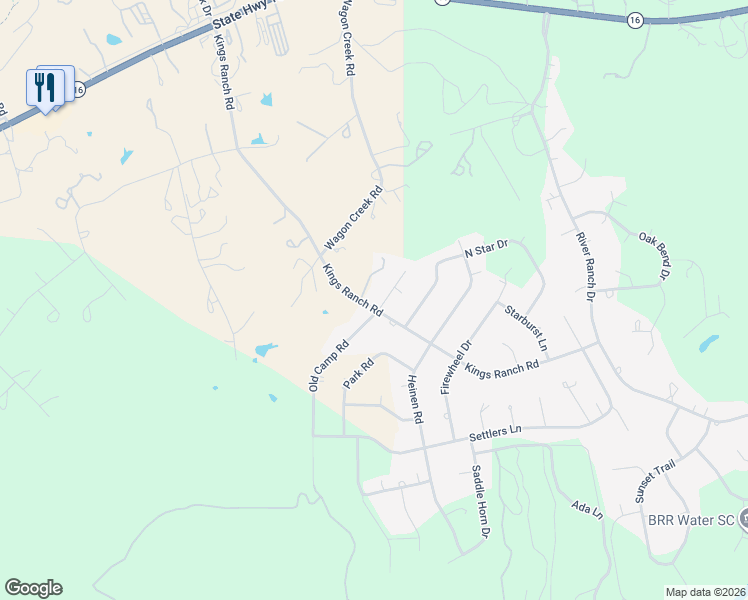 map of restaurants, bars, coffee shops, grocery stores, and more near 161 Old Camp Road in Bandera