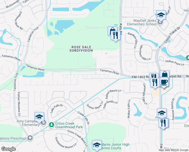 map of restaurants, bars, coffee shops, grocery stores, and more near 3702 Mirabeau Drive in Katy