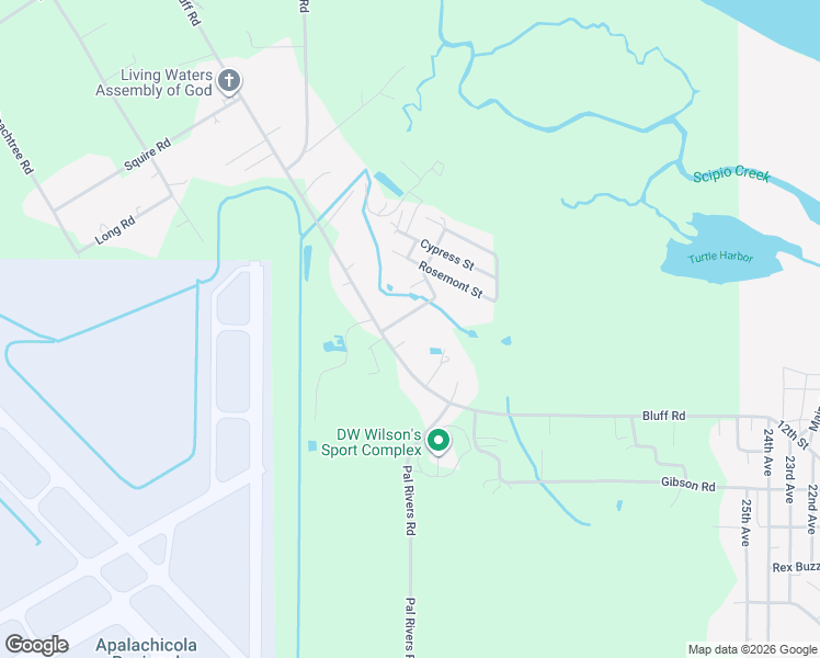 map of restaurants, bars, coffee shops, grocery stores, and more near 126 Highland Park Road in Apalachicola