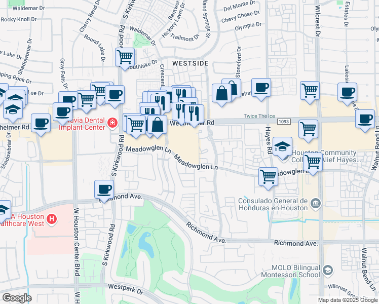 map of restaurants, bars, coffee shops, grocery stores, and more near 11785 Westheimer Rd in Houston