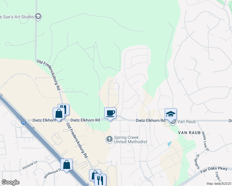 map of restaurants, bars, coffee shops, grocery stores, and more near 9135 Dietz Elkhorn Road in Boerne