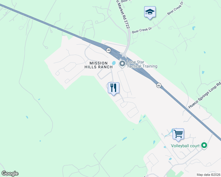 map of restaurants, bars, coffee shops, grocery stores, and more near 747 Walzem Mission Road in New Braunfels