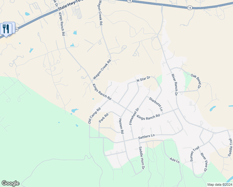 map of restaurants, bars, coffee shops, grocery stores, and more near 161 Old Camp Road in Bandera