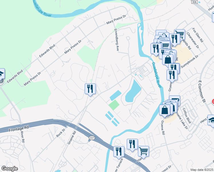 map of restaurants, bars, coffee shops, grocery stores, and more near 1632 Gruene Road in New Braunfels