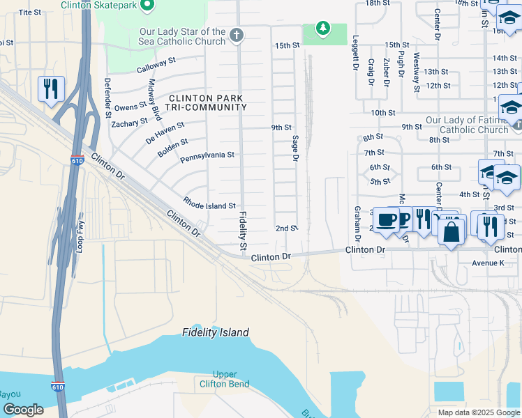 map of restaurants, bars, coffee shops, grocery stores, and more near 416 Rhode Island Street in Houston